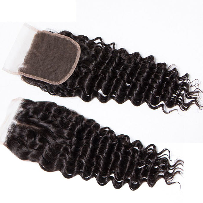 Brazilian Deep Wave 4 Bundles with 4*4 Lace Closure Virgin Human Hair