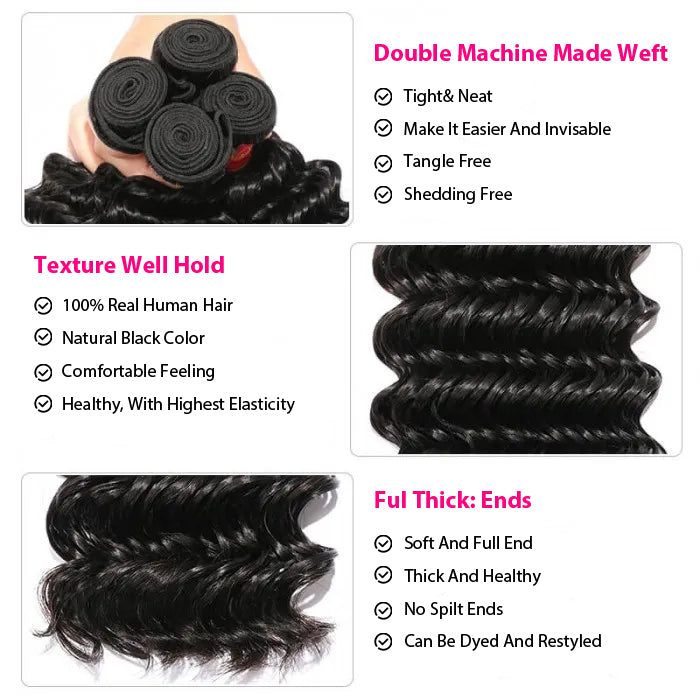 Peruvian Deep Wave 3/4 Bundle Deals Unprocessed Virgin Human Hair Extensions In Stock
