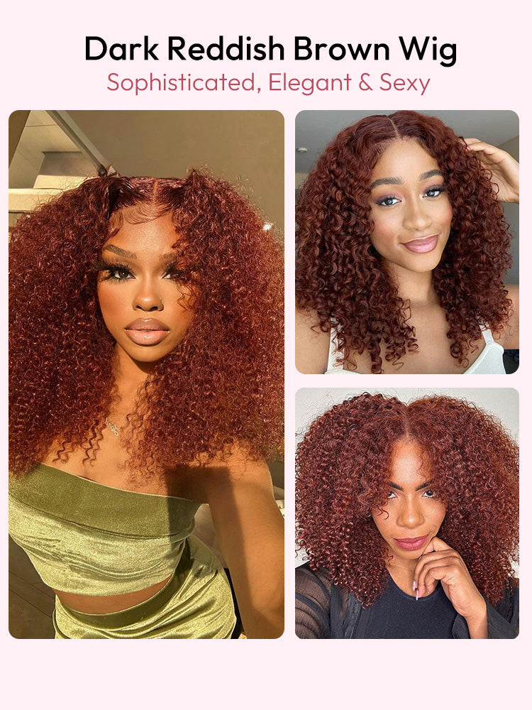 Glueless Ready To Go Wigs - Auburn Short Dark Reddish Brown Hair Super Invisible LY Lace Wigs