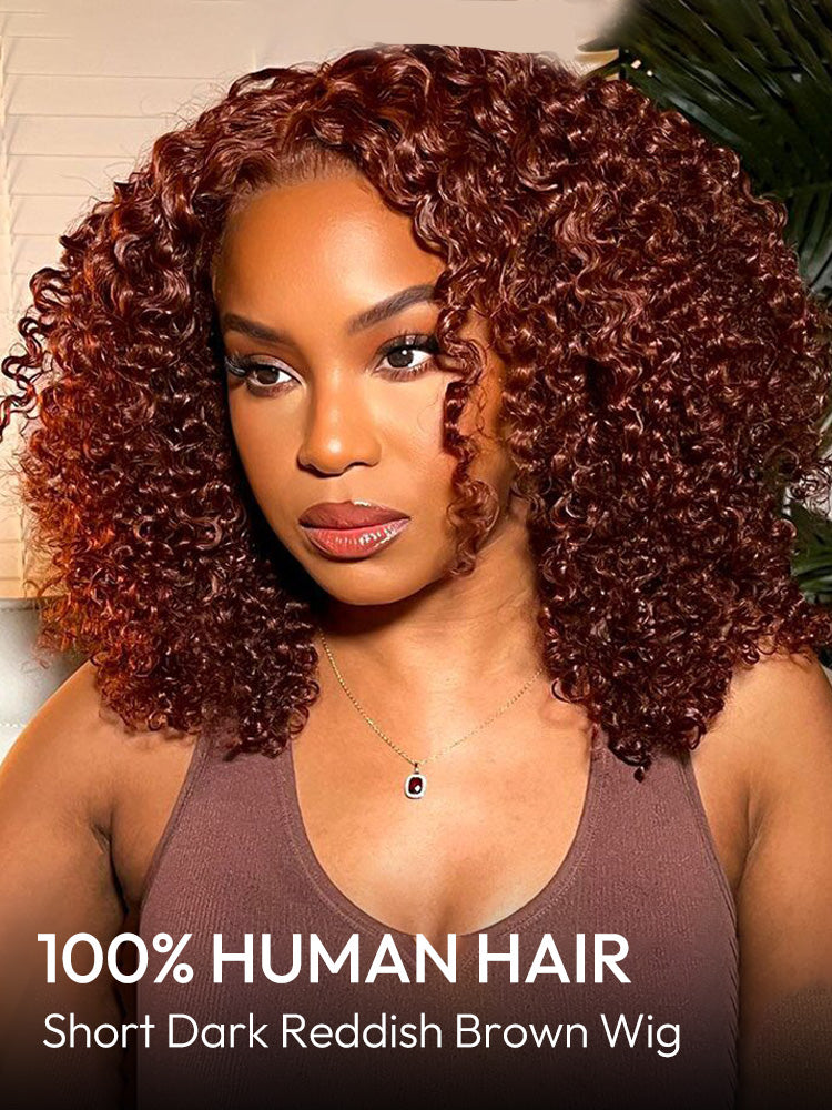 Glueless Ready To Go Wigs - Auburn Short Dark Reddish Brown Hair Super Invisible LY Lace Wigs