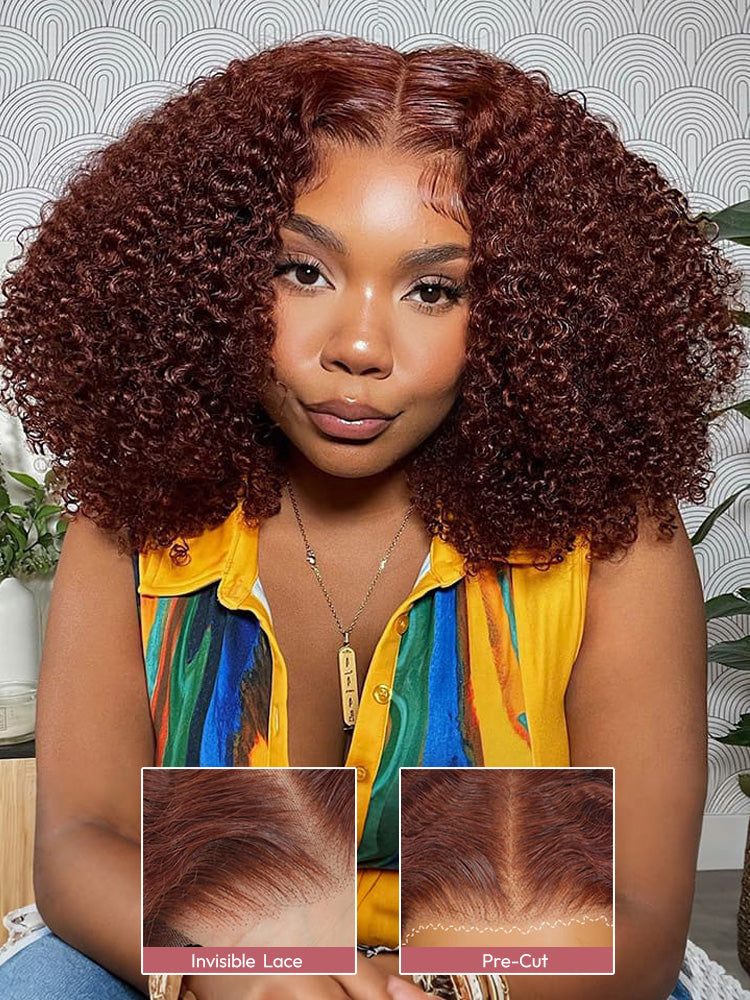 Glueless Ready To Go Wigs - Auburn Short Dark Reddish Brown Hair Super Invisible LY Lace Wigs