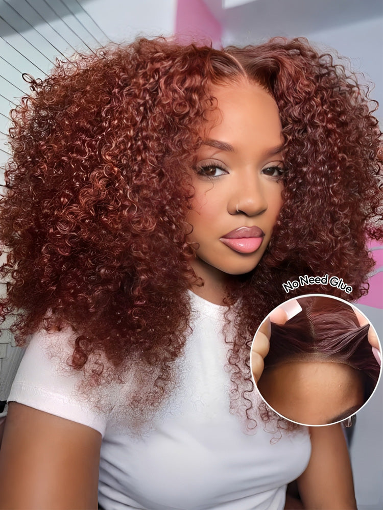 Glueless Ready To Go Wigs - Auburn Short Dark Reddish Brown Hair Super Invisible LY Lace Wigs