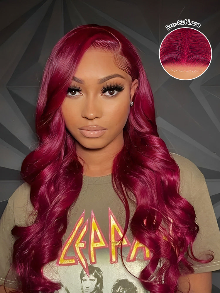 Glueless Ready To Go Wigs - 99J Burgundy Body Wave Lace Wigs On Dark Skin