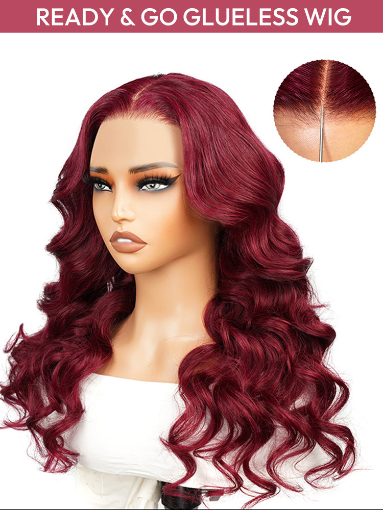Glueless Ready To Go Wigs - 99J Burgundy Body Wave Lace Wigs On Dark Skin
