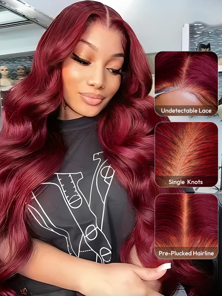 Glueless Ready To Go Wigs - 99J Burgundy Body Wave Lace Wigs On Dark Skin