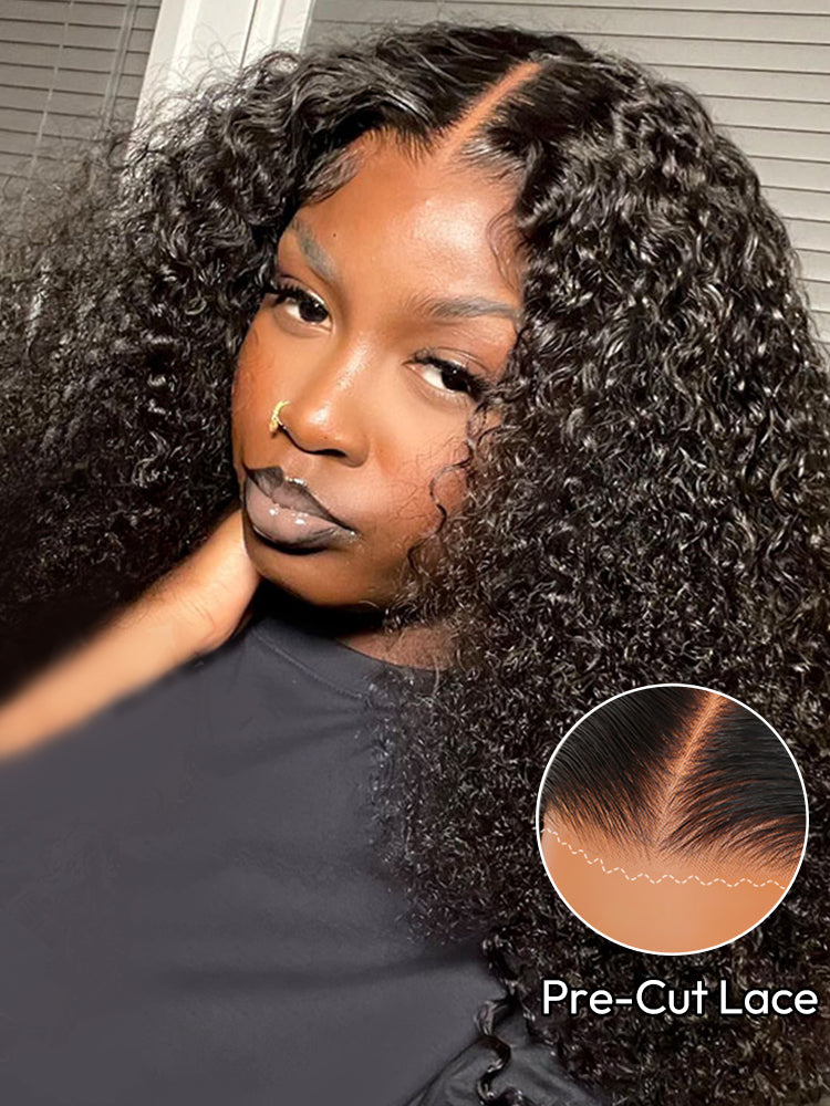 Easy to Wear Glueless Curly Human Hair Wigs Lace Closure Air Wig With Breathable Wig Cap