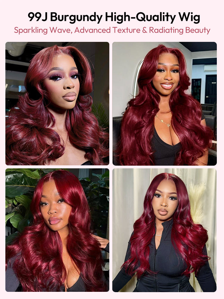 Glueless Ready To Go Wigs - 99J Burgundy Body Wave Lace Wigs On Dark Skin