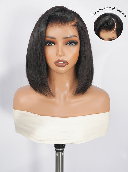 13x4 HD Lace Front Straight Bob Wig With Pre-C Part  Pre Plucked Hairline Ready to Go  With Elastic Drawstring