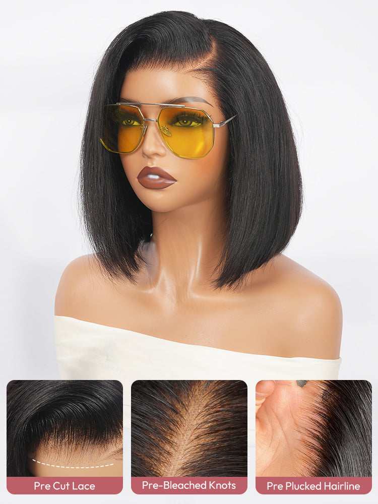 13x4 HD Lace Front Straight Bob Wig With Pre-C Part  Pre Plucked Hairline Ready to Go  With Elastic Drawstring