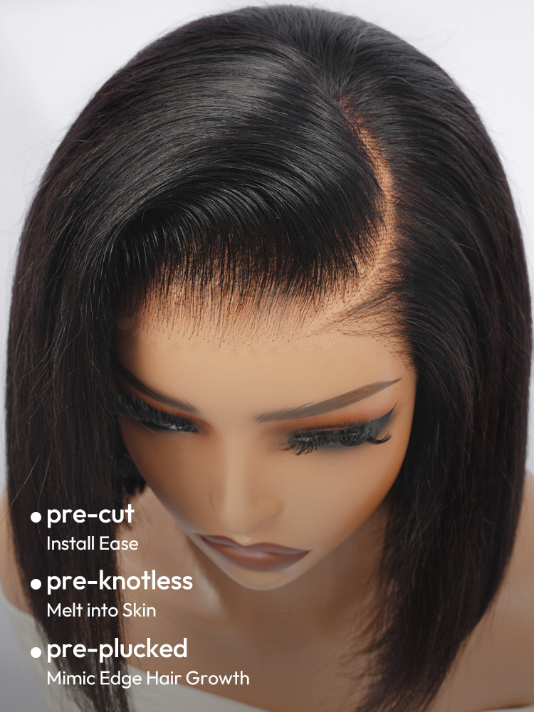 13x4 HD Lace Front Straight Bob Wig With Pre-C Part  Pre Plucked Hairline Ready to Go  With Elastic Drawstring