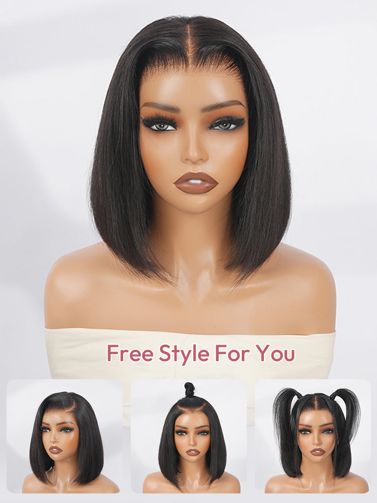 13x4 HD Lace Front Straight Bob Wig With Pre-C Part  Pre Plucked Hairline Ready to Go  With Elastic Drawstring