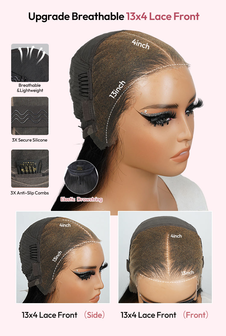 13x4 HD Lace Front Straight Bob Wig With Pre-C Part  Pre Plucked Hairline Ready to Go  With Elastic Drawstring
