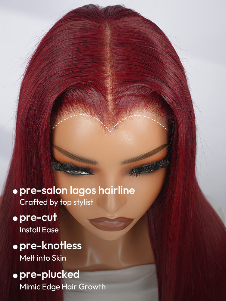Cherry Cola Red Straight Wig With Upgraded M Hairline 6x8 Invisible Lace Front Colored Wig With Elastic Drwastring
