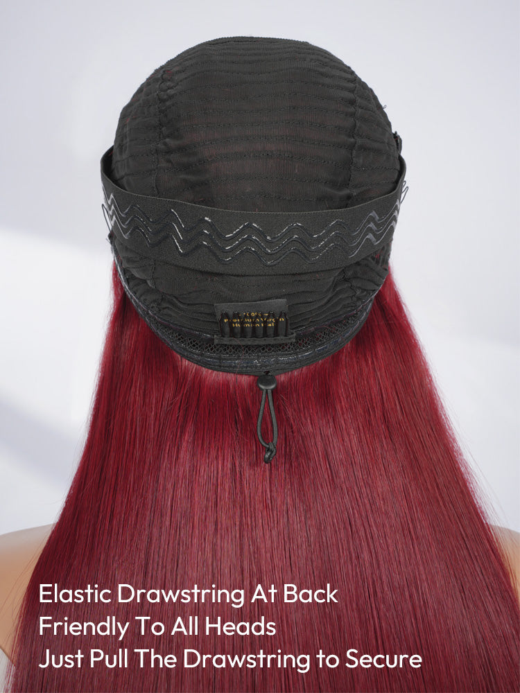 Cherry Cola Red Straight Wig With Upgraded M Hairline 6x8 Invisible Lace Front Colored Wig With Elastic Drwastring