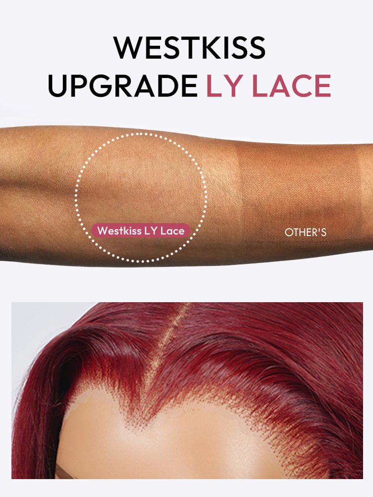 Cherry Cola Red Straight Wig With Upgraded M Hairline 6x8 Invisible Lace Front Colored Wig With Elastic Drwastring